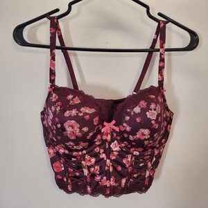 Victoria's Secret Dream Angels Burgundy Floral Lace Up Corset Bra Top Sz 36D
